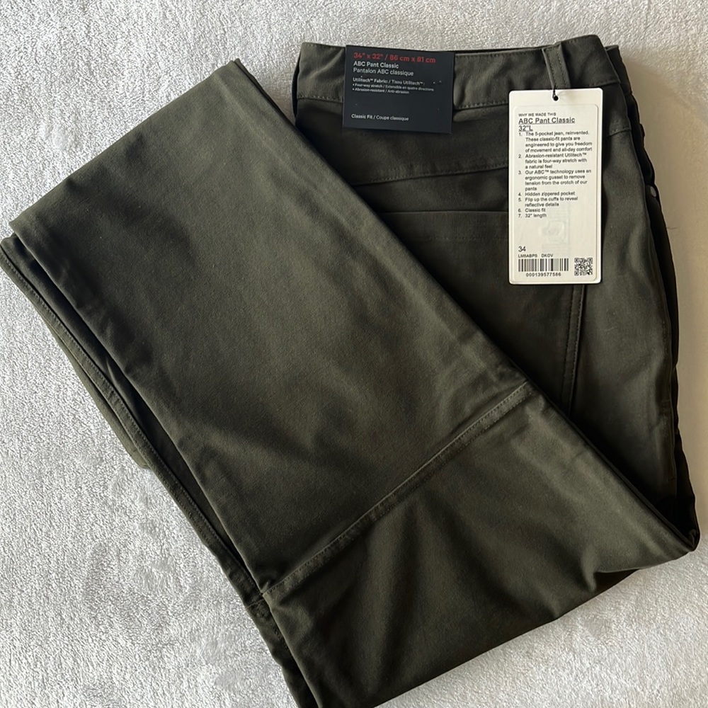 Lululemon ABC Pant Classic 34” x 32”L Dark Olive